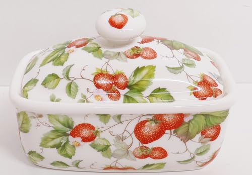 Strawberry Fields Beurrier en porcelaine fine décorée à la main au Royaume-Uni