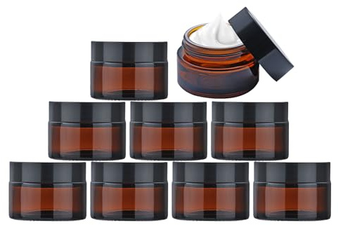 9Pcs 30ml Amber Glass Jars, Empty Cosmetic Jars with Lids, Empty Glass Pots Face Cream Lotion Storage Jar for Make Up, Sample, Travel Use