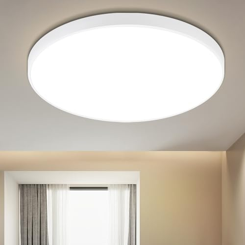 muyuua Deckenlampe LED Deckenleuchte Schlafzimmer - Ø28cm Schlafzimmerlampe Flach 17W Küchenlampe Rund Badezimmer Deckenbeleuchtung 4000K Badlampe IP44 Badezimmerlampe Weiß für Küche Bad Flur