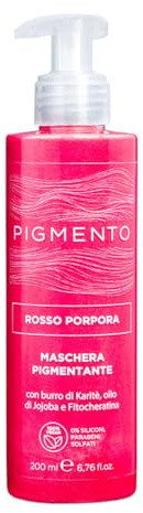 Pigmento, Mascarilla Capilar Pigmentante con Manteca de Karité, Aceite de Jojoba y Fitoqueratina, Fórmula Nutritiva 100% Vegana y sin Parabenos, Rojo Púrpura 200 ml
