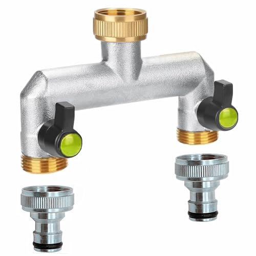 GEDEGOOK 3/4 Pouce Splitter Deux Voies Distributeur avec Valve Indépendante, Répartiteur Robinet Jardin, Connecteur pour Robinet Double Raccord 3/4, Unité D'irrigation 2 Voies Splitter