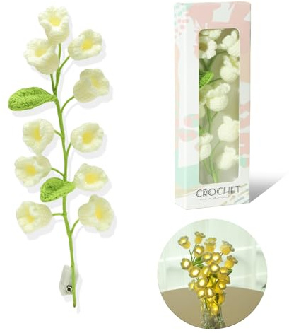 DentroHC Lily of The Valley Lamp Crochet Flowers Bouquet Cute Night Light for Mother's Day, Wife, Girlfriend, Birthday, Perfect Home or Office Decor (Battery Included, 1 PC)