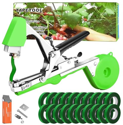 Audasi Legatrice per Piante, Attrezzi Orto Pinza Legatrice, Attrezzo a da Giardino Tying Macchina Strumento Nastro a Mano con 20 Rotoli di Nastro Verde per Albero Fiori Verdura Vigneto