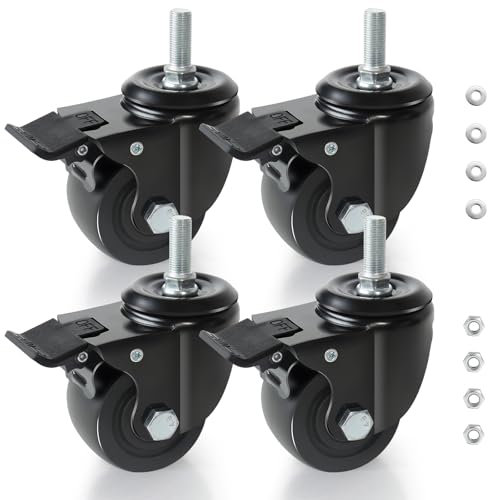 BAOLIHUI Ruote Girevoli per Mobili 75MM - Portata Max 2000KG, 12mm x 25mm (1/2-12UNC) Con Viti - per Carrello Industriali, Carichi Pesanti e Spostare Mobili