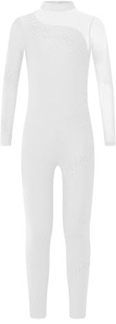 Yruioon Kinder Turnanzug Mädchen Langarm Gymnastikanzug Mesh Patchwork Ganzkörper Trikot Eiskunstlauf Body Sport Overall Jumpsuit Weiß 146-152
