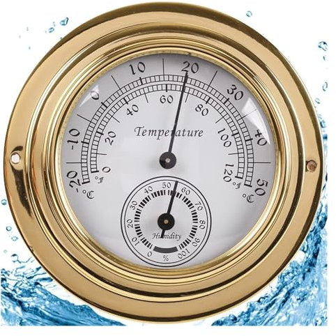 DXYOYONGOZ Barometro, Stazione Meteo analogica, Termometro igrometro, cassa in ottone Orologio da 3,8 pollici 98 mm Previsioni meteo delll'orologio delle maree
