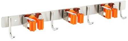 TMY Besenhalterung Wand | Gerätehalter 38 cm | Besenhalter 4 Haken 3 Halterungen | Gartengeräte Halterung zur Küche Badzimmer | Wandhalter Besen Mop Werkzeuge Schlüssel | Selbstklebend zum Anschrauben
