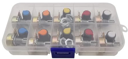 10Pcs/Box WH148 3Pin 15mm Linear Taper Rotary Potentiometer Set With Knob Cap 1K/2K/5K/10K/20K/50K/100K/250K/500K/1M ITCLEYMDZV