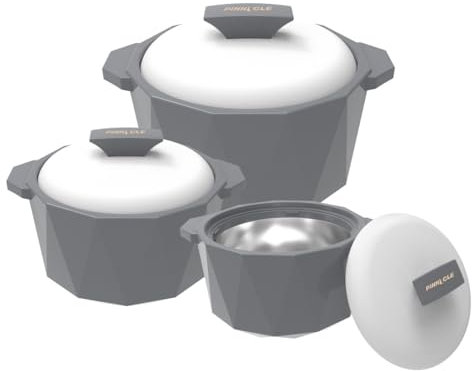 Pinnacle - Casseruola isolata con coperchio, set da 3 pezzi, 3/2/1 qt. Scaldavivande termiche per zuppa/insalata, contenitore per alimenti caldi in acciaio inox, set regalo per mamme - Vacanze