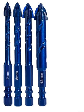 URPIZY Spiral Drill Bit Set Eccentric Masonry Concrete Glass Tile Wood Cutter 6Mm 8Mm 10Mm 12Mm Tungsten Steel Alloy Hex Shank Blue 4 Pieces