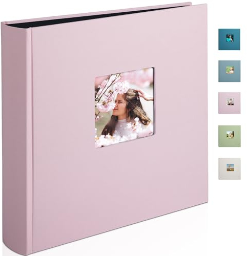 1DOT2 Leinen Fotoalbum, 30x30cm, Rosa | Fotobuch zum Selbstgestalten und Einkleben, 120 Seiten, Säurefreie schwarze Seiten