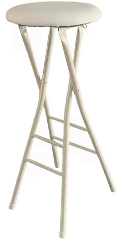 Sgabello da Bar Alto Pieghevole, Sgabello Pieghevole Rotondo in Imbottito Pelle Portatile con poggiapiedi Sgabello Sedia Alto for Cucina(White,80cm/32in)