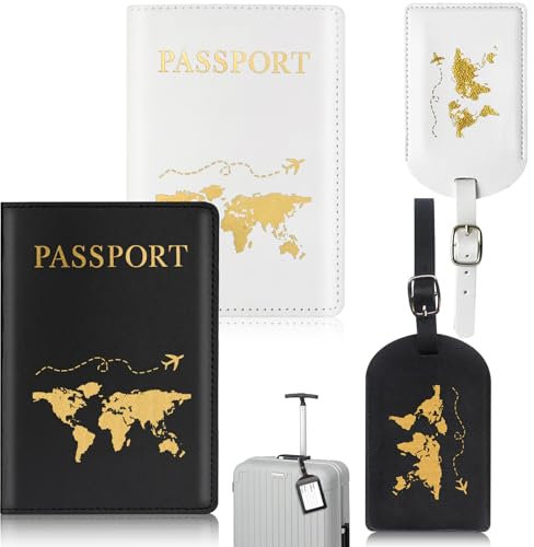 TYBYBB Reisepasshülle Reisepass Organizer Passport Paß Hülle Organizer Cover Holder Personalisiert Etui Case Schutzhüllen Halter Leder Passaporto und Kofferanhänger 2er Set Leather Herren Damen