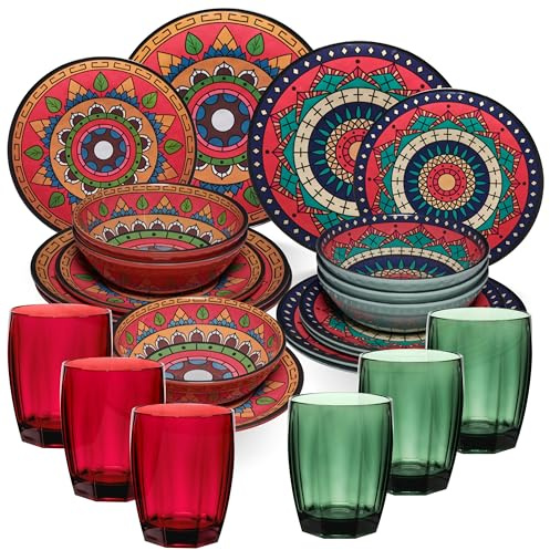 Melamin Geschirr Set Toskana Deep 6 Personen 24 Teile 320ml Zubehör Camping