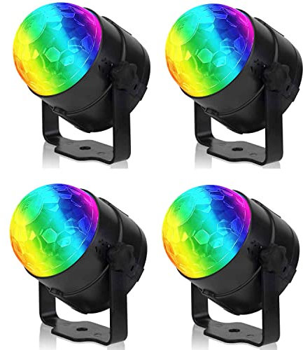4er-Pack Discokugel Partylicht mit Fernbedienung, musikgesteuert, tragbar für draußen und drinnen, USB-Stecker, DJ Licht, Party Gadgets, Discolicht, Stroboskop-Bühnenlicht als Partybeleuchtung