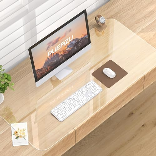 PUEAZU Schreibtischunterlage Transparent, 80x40x0,15cm Klare Groß Schreibtischauflage Durchsichtige PVC Schreibtischunterlage Rutschfest Wasserdichte Tischunterlage Tisch-Schutz für Büro Zuhause