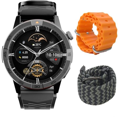 AGM Legion Pro Smartwatch Herren mit 4 Armbändern, Militär Uhr mit GPS & Offline-Karten, 5ATM Wasserdicht Robuste Outdoor Sportuhr, Fitnessuhr mit Anruffunktion für Android iOS