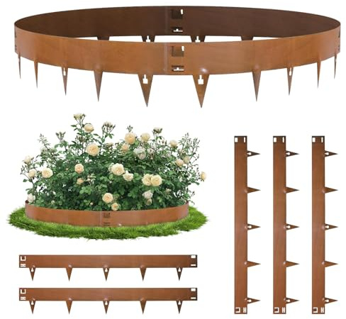 papasbox 5 bordure per prato in acciaio corten, 1,1 m, flessibile, per prato, prato, erba, cespugli, arbusti, alberi, altezza del viso 15 cm (107,5 x 15 x 3 cm)