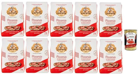 Molino Caputo 10 x 1 kg Pizzeria, Pizza Farine Tipo 00, Farines et levure préférées en Italie pour réussir la pizza traditionnelle, Pizzas authentiques napolitaines + Italian Gourmet polpa 400g