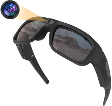 JJPOBYL Lunettes de soleil avec caméra de sport 4K, 2160p FHD Sports et caméras d'action pour sports de plein air (carte TF 64 Go non incluse)