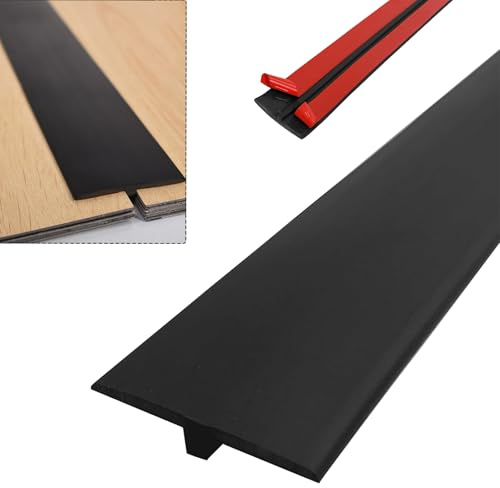 ACESOME Profilo di transizione autoadesivo, listello di transizione pavimento in PVC morbido, listello autoadesivo, listello di chiusura a T, larghezza 5 cm, per piastrelle, pavimenti in legno (nero