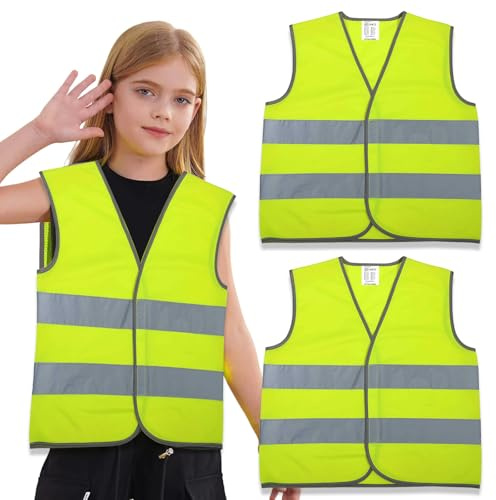 2PCS High Visibility Safety Vest, Hi Vis Vests for Kids, High Visibility Vest for Children with Reflective Strips, School Safety Vest (S)