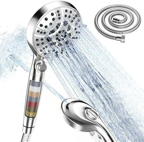 Duschkopf mit Filter – 120mm Großformatiger Handbrause Dusche mit 8+1 Strahlarten, 1.5m Schlauch, Wassersparend & Einfache Installation – Inkl. 2 Filterkartuschen für Weiches Wasser