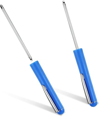 2 PCS Mini Pocket Screwdriver with Clip, 2 in 1 Magnetic Double-End Slotted and Phillips Screwdrivers Blue Two Use Set Portable Small Flathead Screwdriver Mini Cross Head Screwdrivers for Mechanical