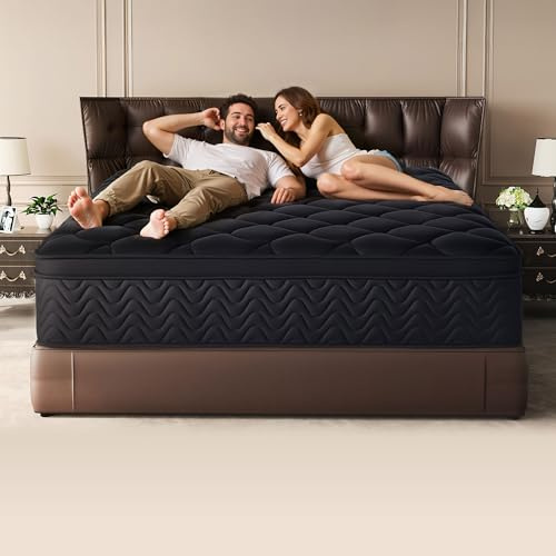 QOFYU Premium 12 Inch King Mattress - Black Diamond Quilted, Individual Pocket Spring & Memory Foam Top, Cooling & Pressure Relief, Bed in a Box