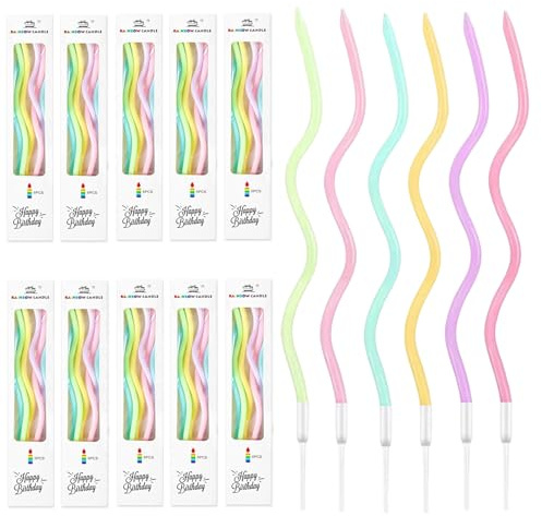 VIDSTW 60 Stück Spiral Kerzen Geburtstag Gebogen Geburtstag Kerzen | Spiral Kuchen Kerzen Geburtstag Spirale Geburtstagskerzen Mit Ständer Kerze Geburtstag 15.7cm für Geburtstage Babypartys