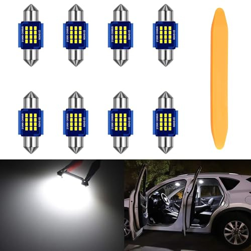 SUCANY 31MM Festoon C5W LED Bombillas,DE3175 DE3021 Luces LED Coche,CANBUS,12V/24V 6500K(Blanca) 265LM 1.5W 12SMD 2016 Chipset,para La iluminación Interior y Las Luces de La Matrícula (8 Piezas)