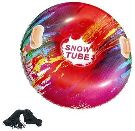 sunVigorous Tubo da neve gonfiabile da 35 pollici/90 cm, per bambini e adulti, materiale in PVC rinforzato resistente al gelo, maniglie integrate, tubo da slitta invernale esterno (rosso)