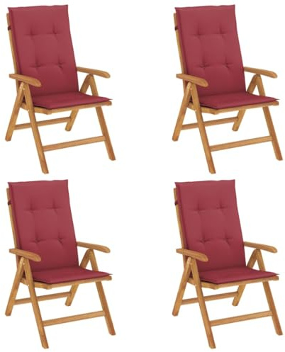 CIOURSTO Trädgårdsstolar, Massivt Teak och Vattenbaserad Färg, Hopfällbar Trädgårdsstol med Kuddar och Justerbart Ryggstöd, 60 X 74,5 X 104 cm (120 x 50 x 3 cm)