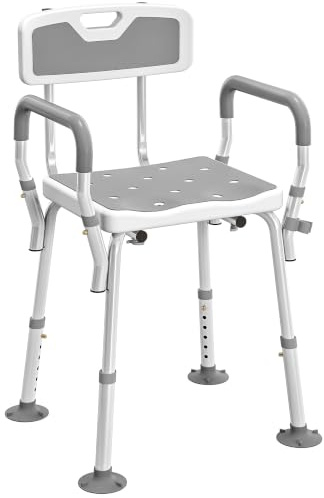 HOMCOM Tabouret de Douche Ergonomique Hauteur Réglable 136 Kg Gris Clair