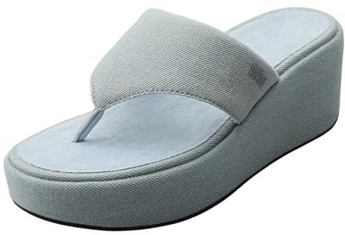 Platfforms - Sandali con zeppa in denim scuro