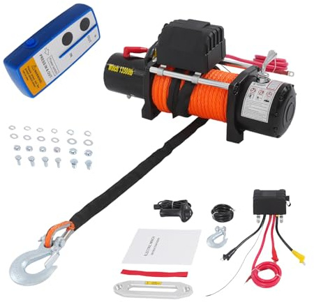 Fridgestea Elektrische Seilwinde 13500 lbs / 6123 kg Zugkraft, 12V DC Kraftpaket mit 26m Nylon-Seil für ATV, UTV, SUV & Jeep | Robuste Motorwinde mit Verriegelung & Fernbedienung | IP55 Schutz