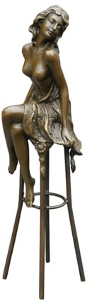 Antike Fundgrube Bronze Figur Skulptur Einer Frau auf einem Barstuhl sitzend (5659)