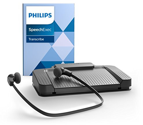Philips LFH7177 Wiedergabe-Set für digitale Diktiersysteme von Philips, inkl. USB-Fußschalter ACC2330, Stereo-Unterkinn-Kopfhörer LFH0334, Wiedergabe-Software SpeechExec 10, anthrazit