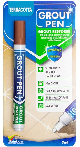 Grout Pen Tile Grout Paint Marker: Waterproof Tile Grout Paint Pen Colorant, Grout Shine Touch Up & Renew - Terracotta, Narrow 5mm Tip (7mL)