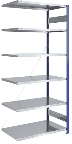 eurokraft | Steckregal | Bauart leicht | einseitig | HxBxT 2500 x 1000 x 800 mm | blau/verzinkt | Anbauregal