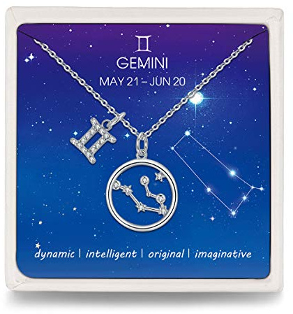 Qings Segno Zodiacale Gemelli Collana Argento Sterling Constellation Oroscopo Ciondolo Festa della Mamma Gioielli