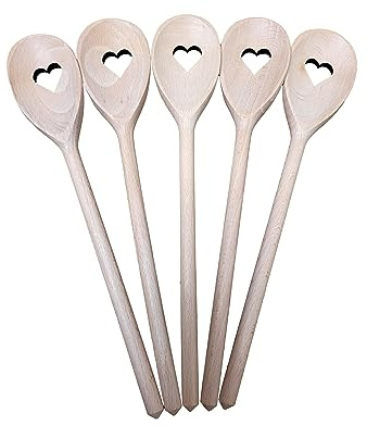 5 x Holzlöffel Holzlöffel Pfannenwender Backen Verkostung Kochen Herz Liebe 30 cm