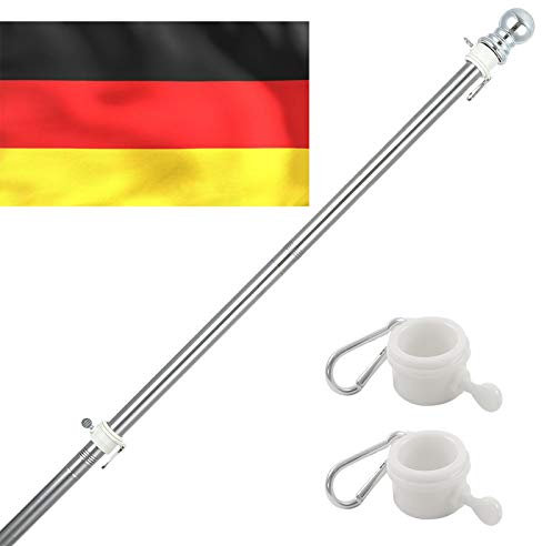 INFLATION Fahnenmast Aluminium, Edelstahl 150-180CM Fahnenstange kit mit Drehbaren Ringen, inkl 150 * 90cm Deutschlandfahne,5 Verschiedene Fahnen zur Wahl (Mast mit Fahnen,ohne Halterung)
