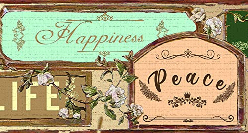 Dundee Deco DDAZBD9002 Tapetenbordüre zum Abziehen und Aufkleben, Retro-Design, 4,57 m x 17,78 cm, selbstklebend, Beige, Braun, Grün, Frieden, Liebe, Glück, Wandbordüre im Retro-Design, 4,57 m x 17,78