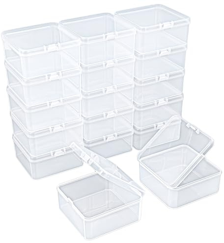 Goodma Quadratische Mini-Aufbewahrungsbox, 75 x 75 x 35 mm | 17 Stück, Durchsichtiger Kunststoff, Mit Klappdeckeln, Für kleine Gegenstände, Für Bastelprojekte