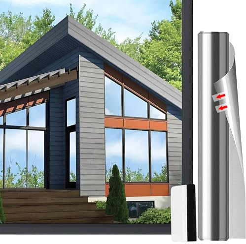 UV Sonnenschutzfolie Fenster Spiegelfolie Fenster Sichtschutz 50x200cm Fensterfolie Blickdicht von Aussen, thermofolie Fenster gegen hitze
