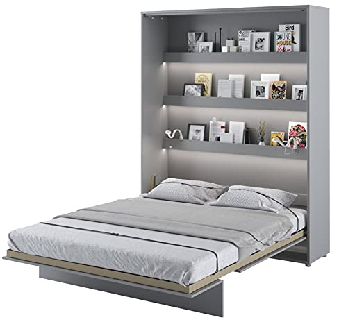 Arthauss Vertical Wall Bed Concept with Storage 180cm Grey Matt - Space-Saving Hidden Cabinet Bed for Small Rooms, Fold Down Murphy Bed with Multifunctional Shelves