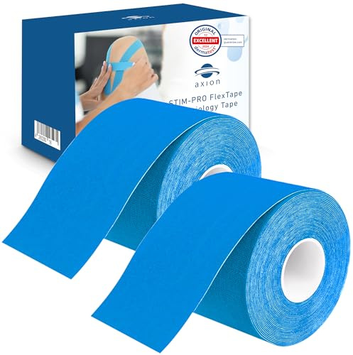 2 Kinesiotape axion® | Cintas kinesiológicas elásticas azul | Tiras adhesiva deportiva | Rollos para vendaje neuromuscular y fisioterapia | Soporte articular y muscular