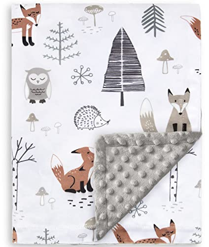 HOMRITAR Baby Blanket for Boys Girls Soft Plush Minky Blanket with Double Layer Dotted Backing for Toddler with Forest Foxes Multicolor Printed 30 x 40 Inch (75 x 100 cm)