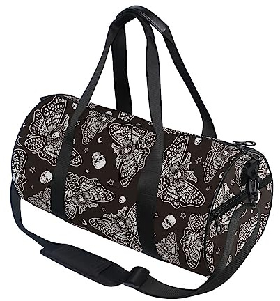 ALAZA Faltbare Reisetasche für Damen und Herren, für Reisen, Sport, Camping, Yoga, Schwimmen, kleine runde Turnbeutel mit Schultergurt, Tragegriff oben, Totenköpfe 185, OneSize, Casual